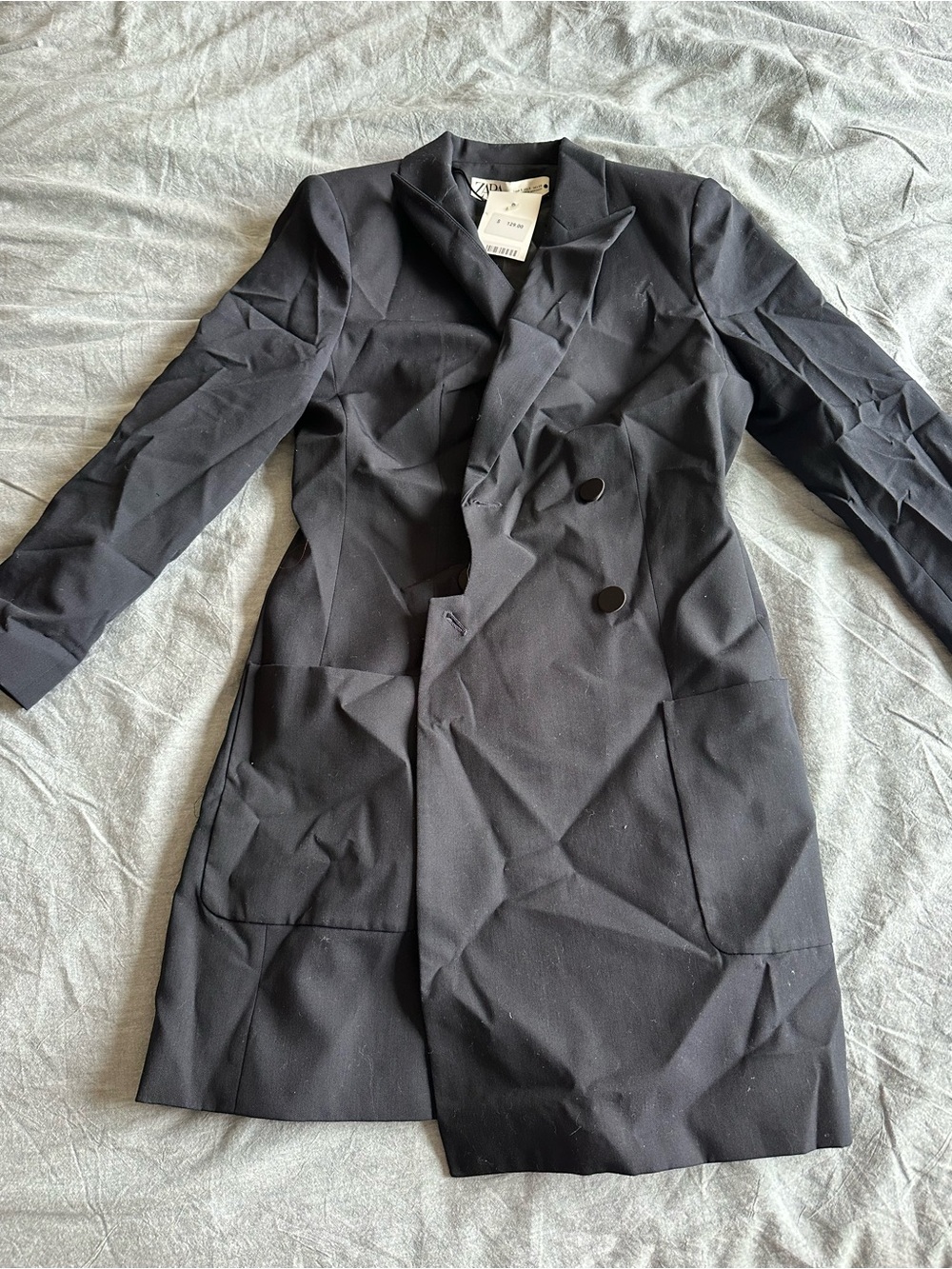 Zara Black Double-Breasted Women's Blazer Coat